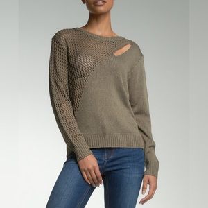 Elan Sage Green Shoulder Slit Cutout Knit Sweater NWT S M